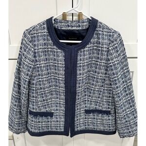 Talbots Tweed Blazer Jacket Blue White‎ Career Office Ladies Size 12